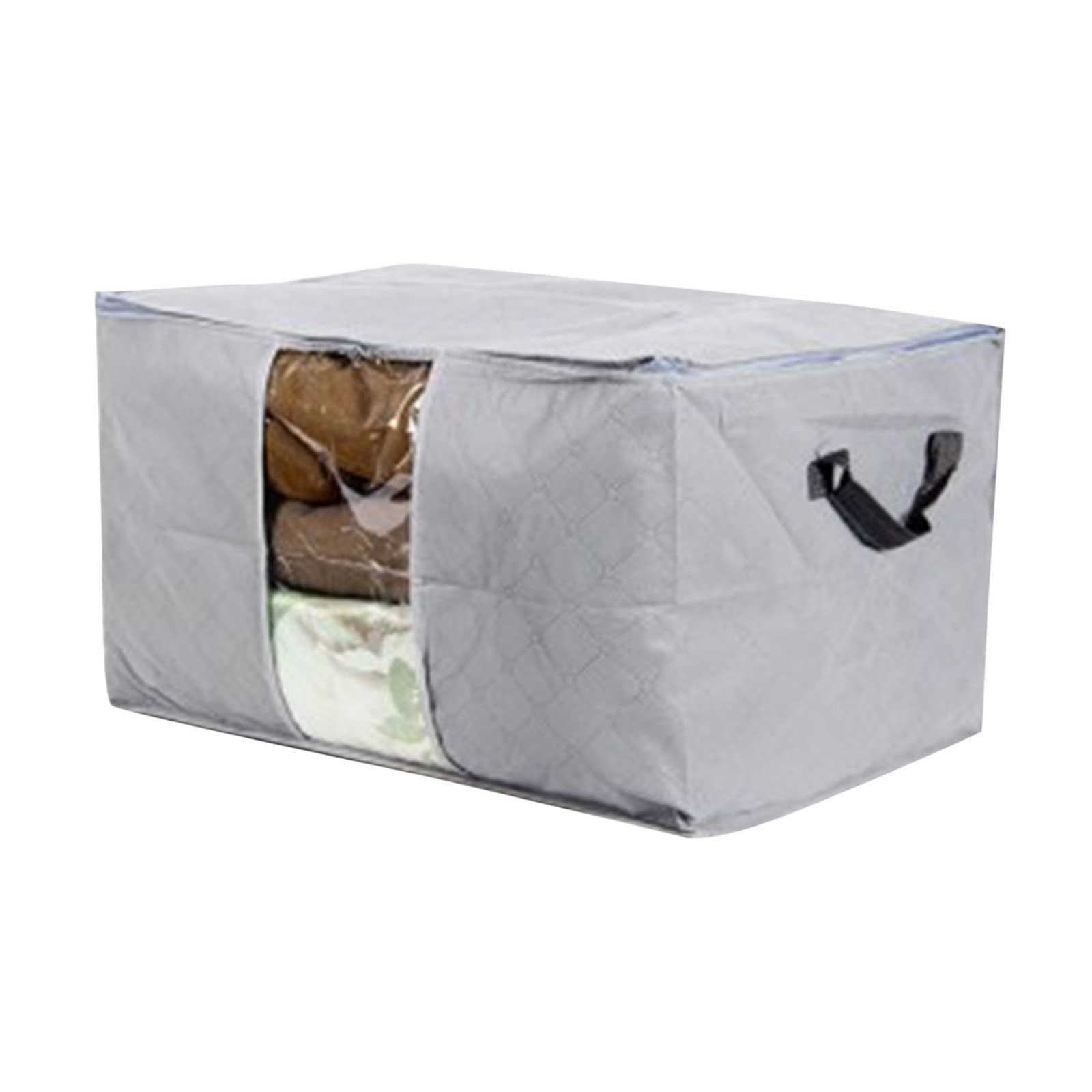 Fossean Gray 90L Large Capacity Foldable Storage Bag Organizers With Large Clear Window & Carry Handles, Zippered Cubes For Comforters, Blankets, Bedding (, 60X42x36cm)