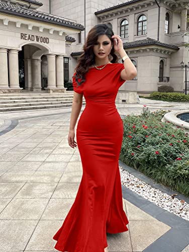 Image of YMDUCH Women's Sleeveless Off Shoulder Long Formal Party Dress | Backless,Stretch,Fitted,Mermaid,One Shoulder,Bodycon,Elegant,Slim,Formal,Solid,Evening,Wedding Guest,Bridesmaid,Maxi