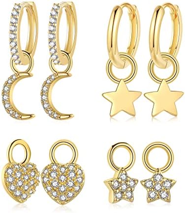 CERSLIMO Silver Dangle Hoop Earrings for Womens Girls - 2 Pairs Silver Earrings & 4 Pairs Silver Dangle Pendants | S925 Sterling Silver Earrings With Dangle Drop Cubic Zirconia Earrings Set