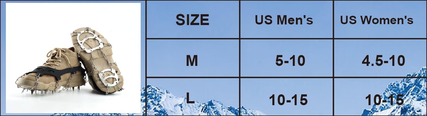 Mr.Fashion 18 Teeth Anti-Skating Claws - Simple ice Climbing Equipment Mountain Shoe Chain Outdoor Snow Shoes Set Snow Claws ((M Size) Black Tooth)