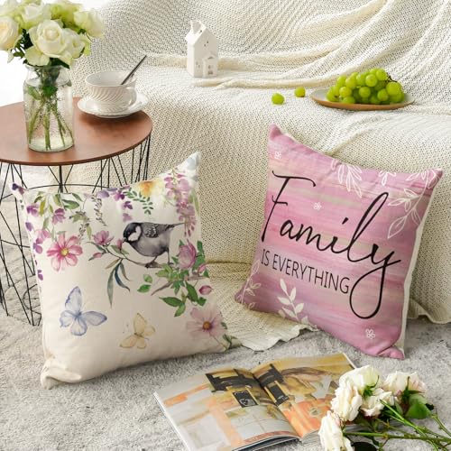 Housses de coussin fleurs et papillons rose 45x45 cm pour canapé défraîchi - 5