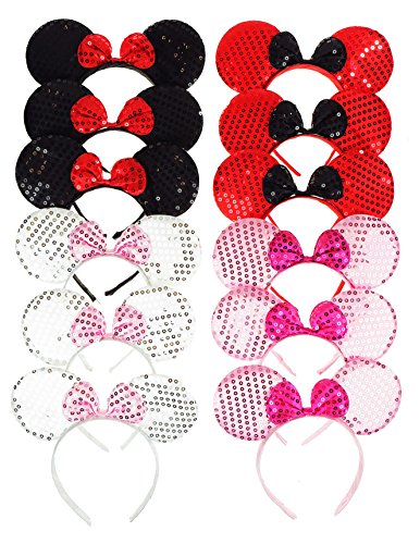 RufnTop Mickey and Minnie Mouse Sequins Ears Headband(Mix Colors Sequin Set of 12)