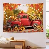 JRZEOCI Wandteppich Herbst Retro Wand teppich für Schlafzimmer Wohnzimmer ästhetischer Wandbehang mit Sonnenblumen-Kürbis-Kutsche Orange Wandteppich für Raumdekoration Wohnheimdeko,100x150cm