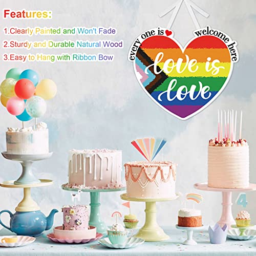 Pride Decorations Everyone Is Welcome Here Sign, 14”×12" Wooden Pride Door Hanger Progress Pride Rainbow Flag Decor For Front Door Porch, Lgbt Pride Decor For Home Wall Decor Cafe Bar #TOP1