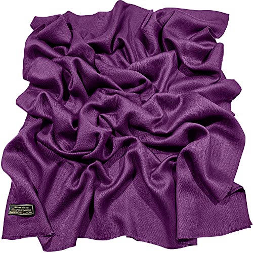 CJ Apparel Purple Solid Color Fringe Design Nepalese Shawl Seconds Scarf Wrap Stole Throw Head Wrap Pashmina Hand Made in Nepal New2