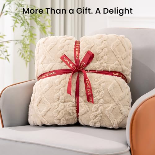 Image of Weighted Blanket Queen Size 15lbs, Classy Soft Jacquard Sherpa Weighted Blankets for Sleep Natural and Calming, Fluffy Cozy Sofa Bed Blanket for Winter, Beige, 60 x 80 inches