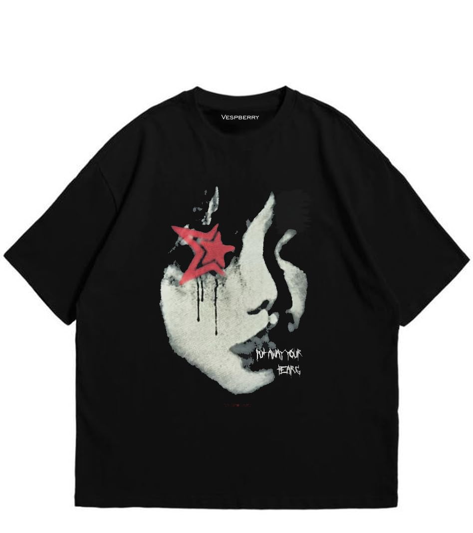 Y2k Black Oversized T Shirt for Men and Women Premium Heavy Gauge Cotton Drop Shoulder Baggy Streetwear T-Shirt G6