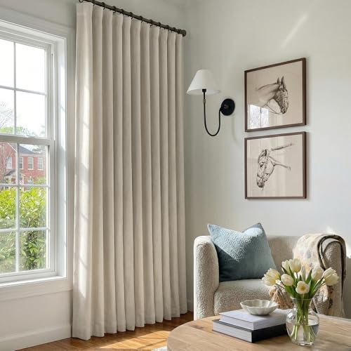 INOVADAY Thermal Sliding Door Curtains 100% Blackout Curtains for Bedroom, Sliding Glass Door Drapes Extra Wide for Patio Linen Textured Farmhouse Window Treatment, Beige, 1 Panel, W100xL108 by INOVADAY - Image 3