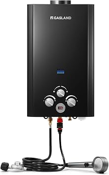 GASLAND 2.64GPM Propane Tankless Water Heater Outdoor 10L - Portable Camping Hot Water Heater, Overheating Protection, Easy to Install - Use for RV, Cabin, Barn, Camping, Boat Black