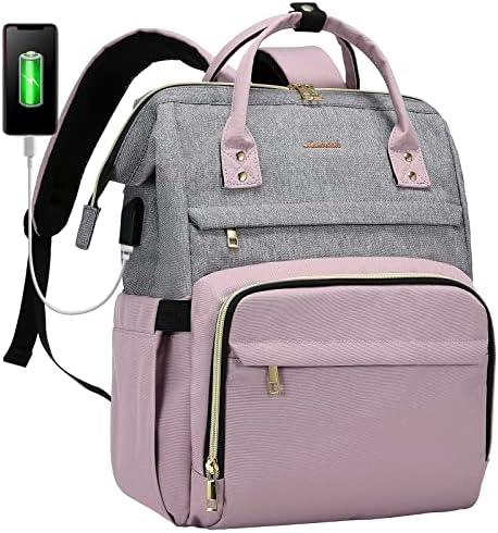 LOVEVOOK Laptop Backpack Women 15.6 inch, Work Bags for Women, School Computer Bag with USB Port for Business College Travel, Laptop Rucksack for Teacher Nurse,GreyBlack