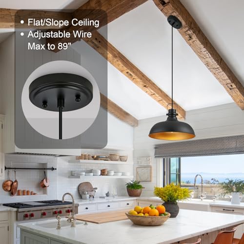 Image of Black Farmhouse Pendant Lights for Kitchen Island 16 Inch