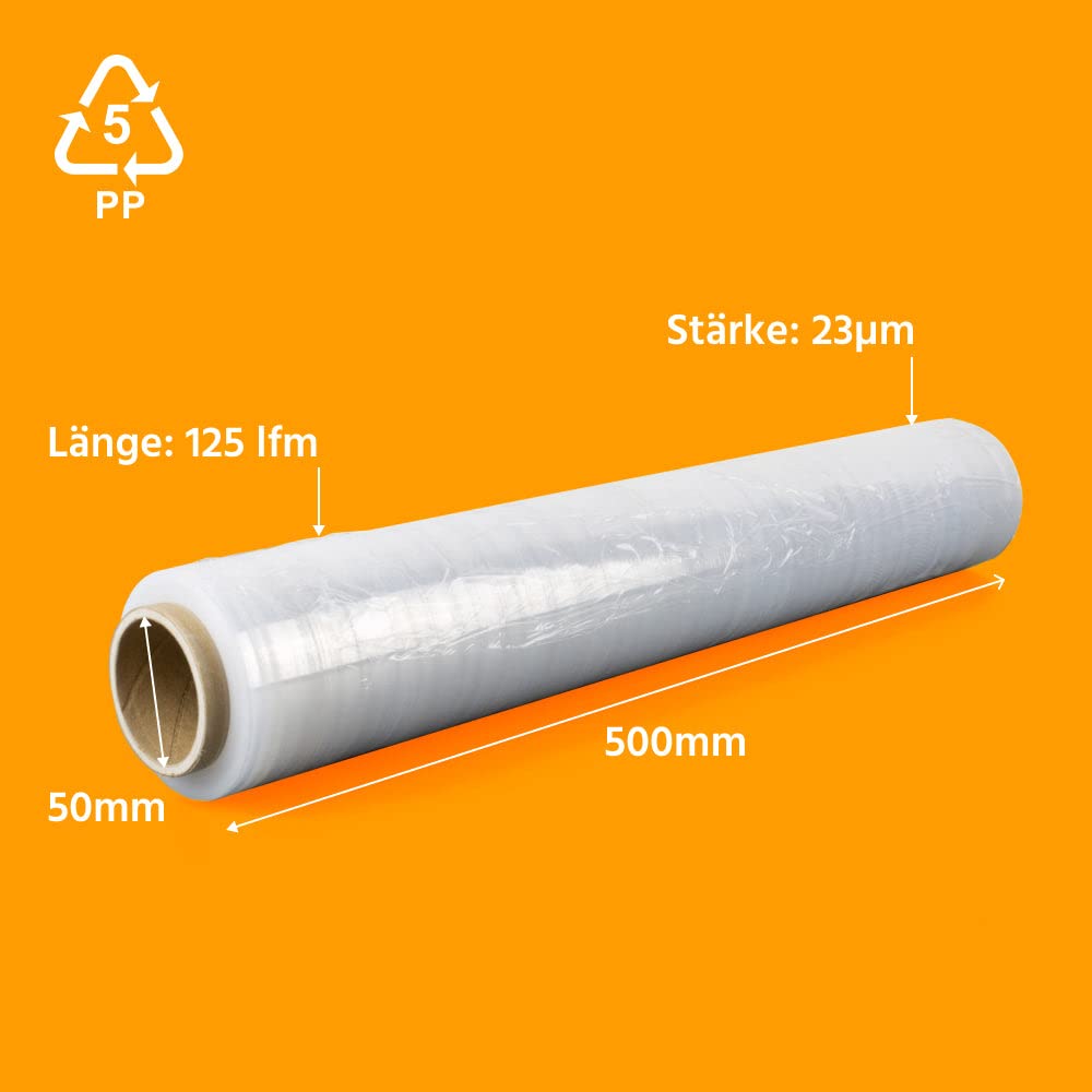 Stretchfolie, universal Wickelfolie, Palettenfolie, Verpackungsfolie für Möbel, Kartons, Versand, Umzug, dehnbar, leicht abrollend, manuell, Abroller geeignet (12 Rollen - Transparent)