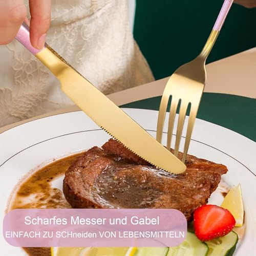 Maxspace Besteck Set 6 Personen, 24-teiliges Silbrig Edelstahl Flatware Set mit Besteckhalter Löffel Gabeln und Messer, Cutlery Set für Haus Restaurant Zusammenkommen (Rosé Gold)
