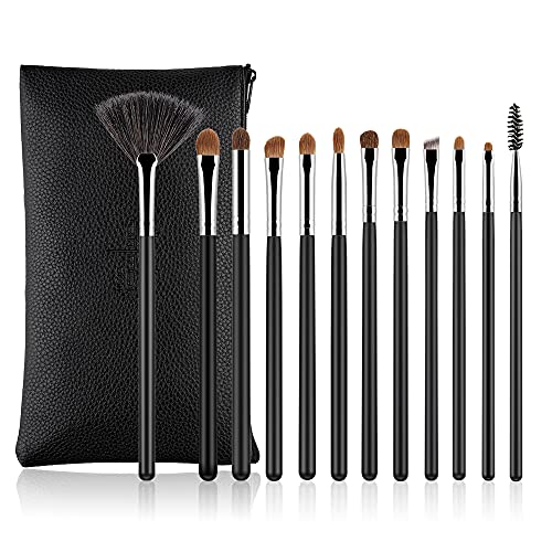 Anmor 12Pcs Eyeshadow Brush Set, Premium Eyeshadow Makeup Brushes for Eyeshadow Blending Eyebrow Eyeline Eyelash Makeup, Professional Eye Makeup Kit with Storage Bag