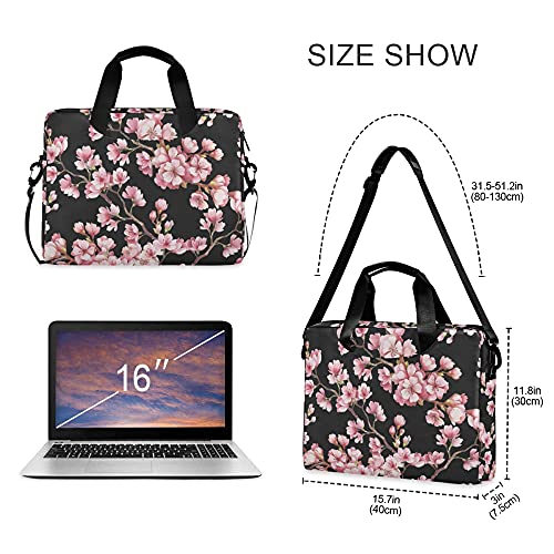 ALAZA Pink Cherry Blossom Flower Floral Sakura Laptop Case Bag Sleeve Portable Crossbody Messenger Briefcase w/Strap Handle, 13 14 15.6 inch3