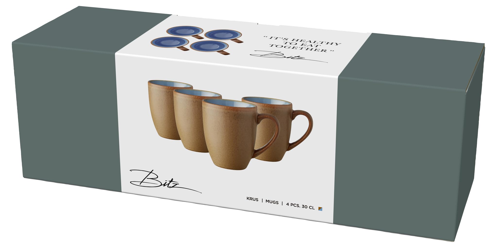 BITZ Set 4 Tazze Da Caffè In Gres Porcellanato 30 Cl: Bicolore E Glassa Reattiva, Design Scandinavo!