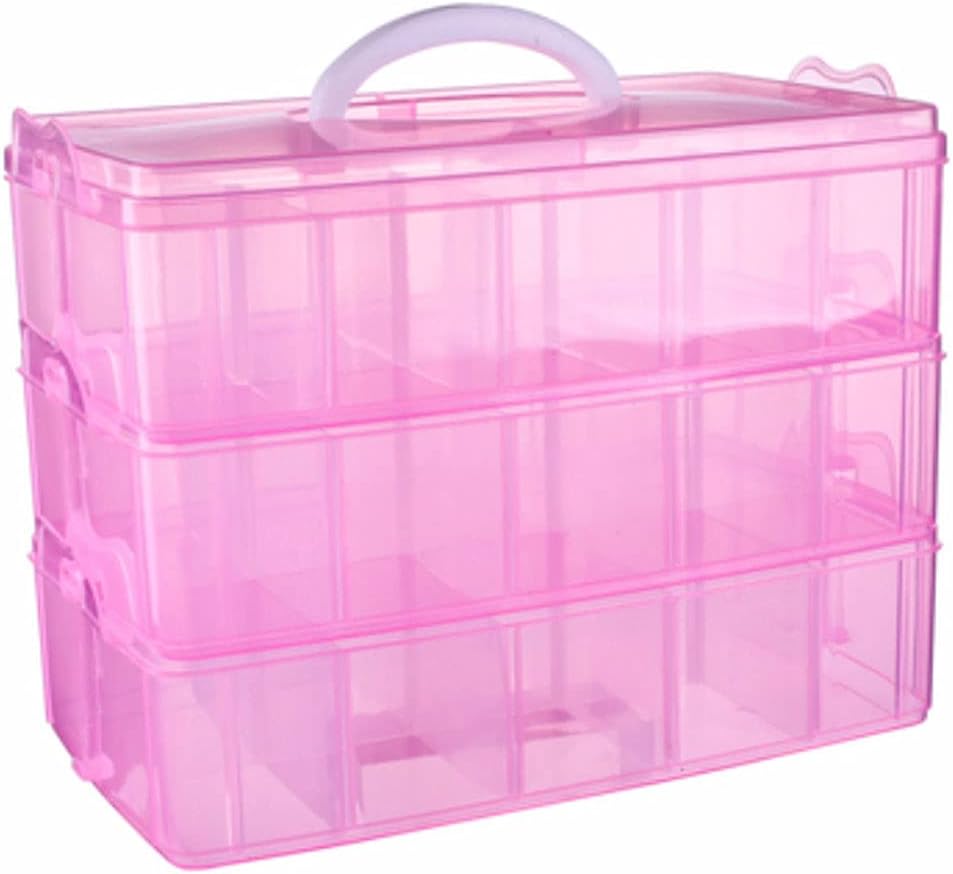 Washi Tape Box Organizer Storage Pink,Divider Closet Container,with 30 Adjustable Compartments,Clear,Masking Tape Desktop Tape DIY Sticker Roll Tape Cutter Holder Storage