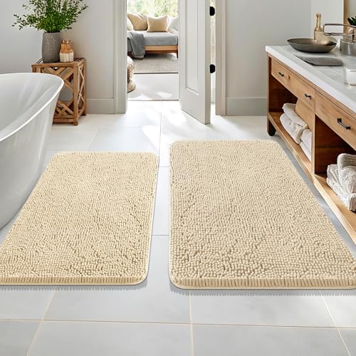 Image of OLANLY Bathroom Rugs Sets 2 Piece, Soft Absorbent Chenille Bath Mats Area Rug Set, Non-Slip, Quick Dry, Machine Washable Bath Mats for Bathroom, Home Decor Accessories (36 inchx24 inch+30 inchx20 inch, Beige)