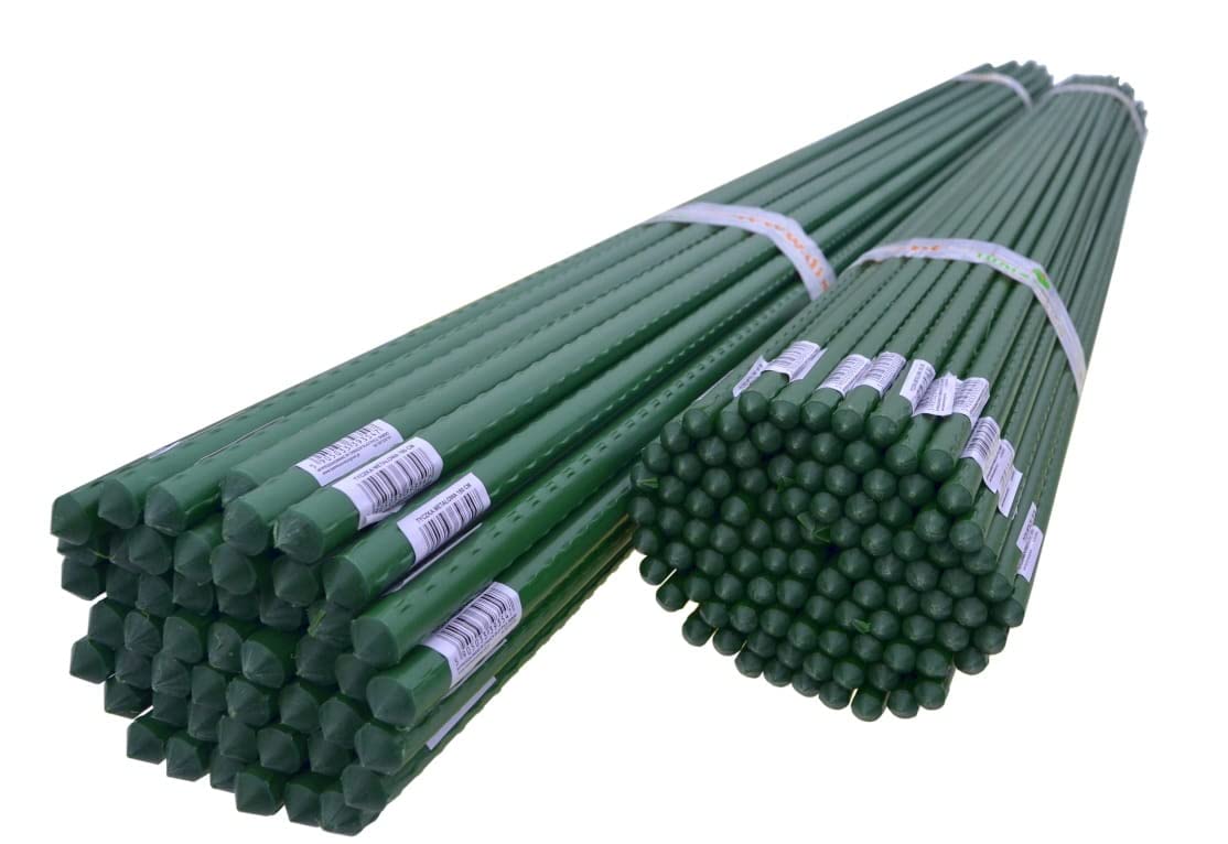 Dixiestore Pflanzstäbe Pflanzenstütze, Rankhilfe für Tomaten, Gurken, Blumen Kletterhilfe für Gartenpflanzen - PE-Beschichtete Stangen Metalldraht - Länge: 105cm Ø 9mm 100 Stück in der Packung