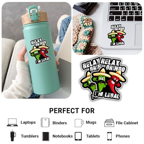 Image of 3Pcs Relax Gringo Im Legal Sticker, Relax Gringo I'm Legal Sticker for Car, Relax Gringo Calcomanias De Mexico Funny Immigrant Calcomanias Mexico Mexican Cactus Stickers for Truck Car Helmet (N5)