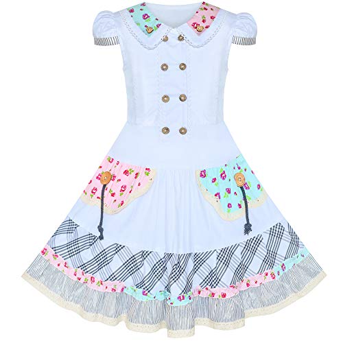 Sunny Fashion Girls Dress White Button Casual Short Sleeve Everyday Size 6-14