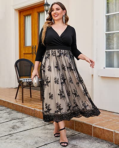 GRAPENT Women's Plus Size Sequin 3/4 Sleeves Evening Gown Party Long Maxi Dress2