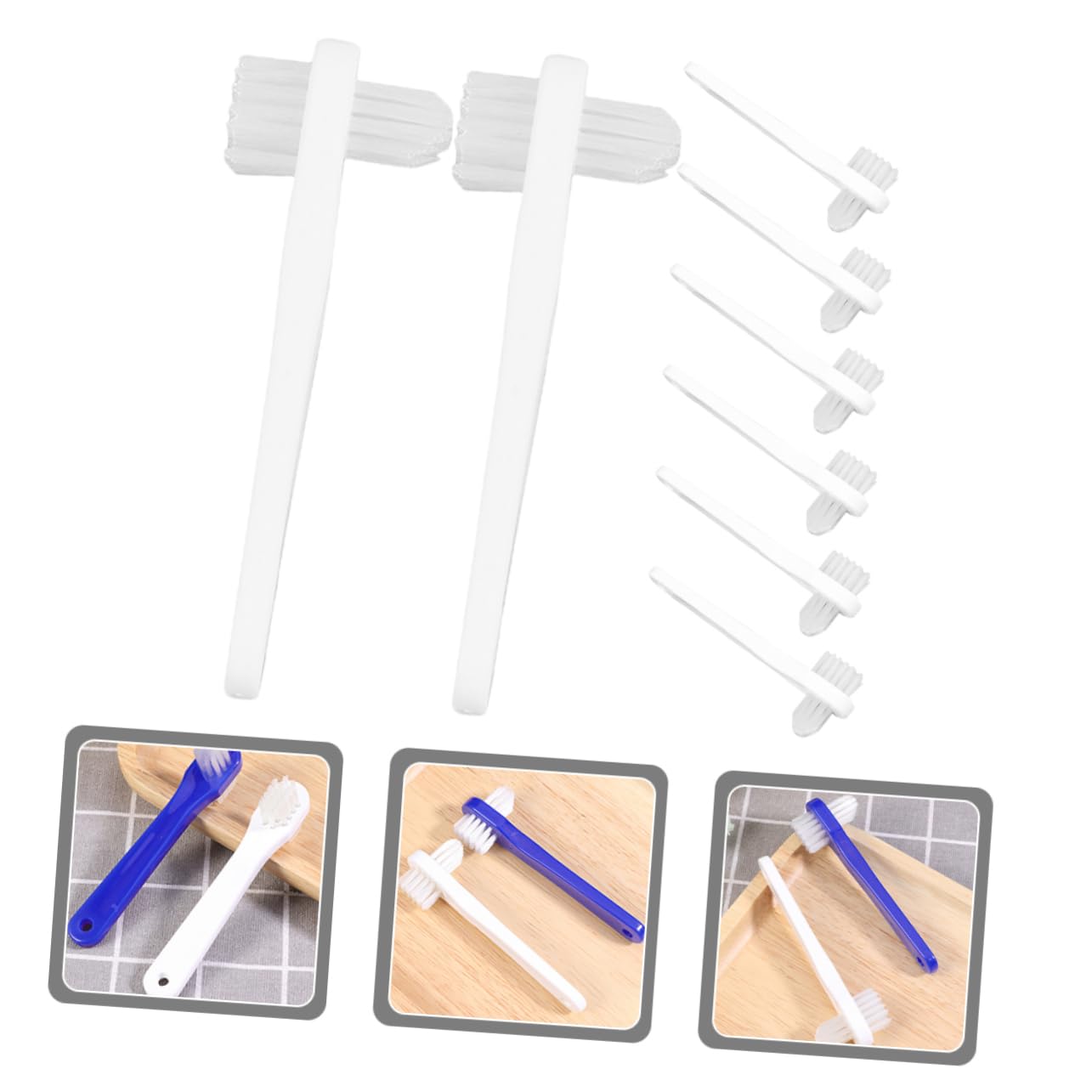 FOMIYES 8pcs Toothbrush Set Portable Brush for Full/half Dentures Bristles Ergonomic Handle Reusable Oral Care Tool