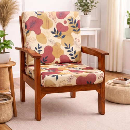 Image of STITCHNEST 'Contour Fit Series' Stretchable Printed Wooden Sofa Cover (Pack of 2) - Elastic Wooden Chair Cover | Wooden Sofa Seat Cover | Size - 20-21 x 20-21 x 3-5 in