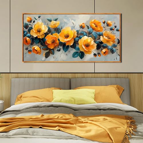 Image of AOZEMI Floral Wall Art Yellow Poster Pictures for Home Office