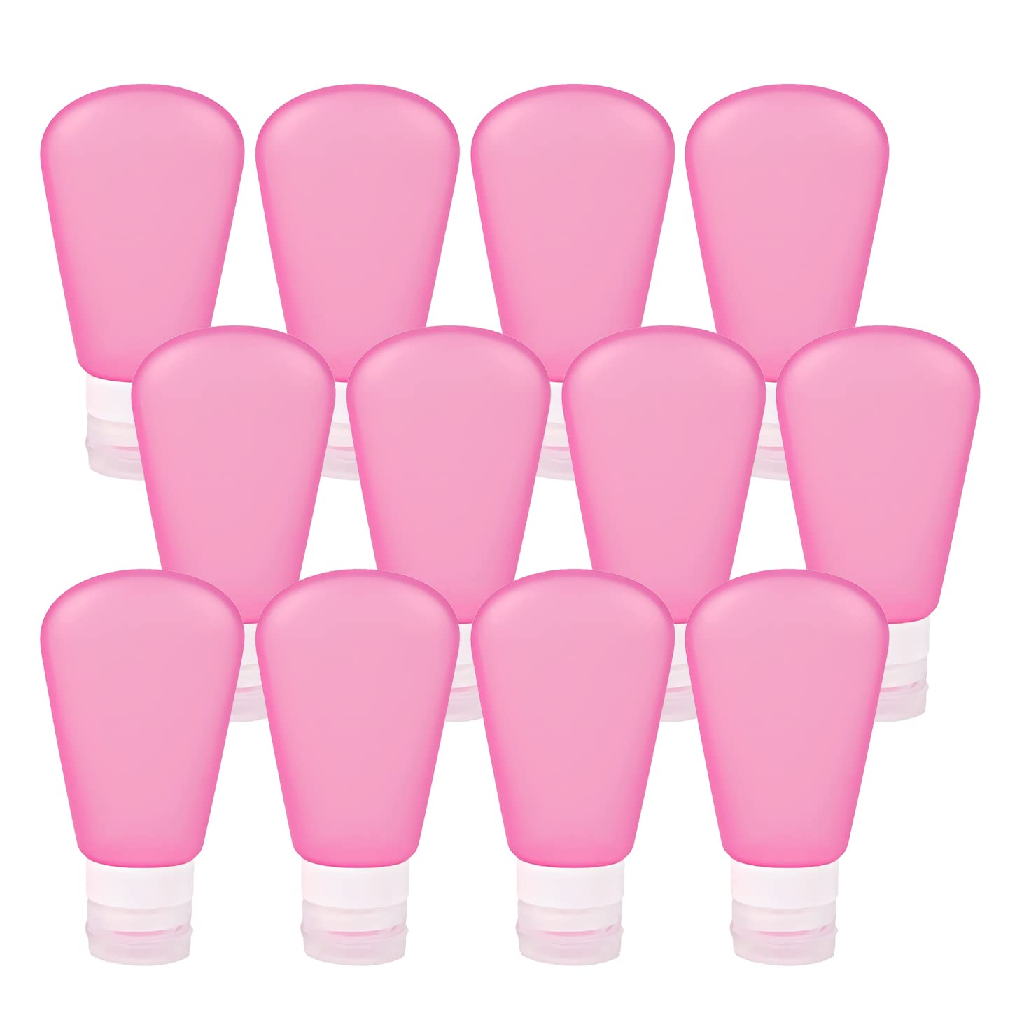 12 Stück 89ml Leer Rosa Silikon Weiche Reiseflasche Nachfüllbar Reisebehälter Tube, Kosmetik Flaschen Set für Creme, Lotion, Shampoo Spülung, Pflegeprodukten + 1 x Waschpad