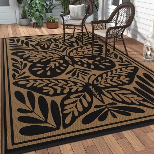 Image of GENIMO Outdoor Rug, 5'x8' Waterproof Plastic Rugs for Patio, Black