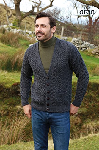 Men's Merino Wool Irish V-Neck Knit Cardigan (X-Large, Charcoal)3