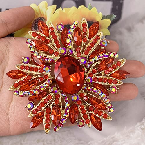 Image of SELOVO 3.5 inch Huge Big Large Brooch Pendant Scarf Hats Decoration Blue Flower Pin Gold Tone
