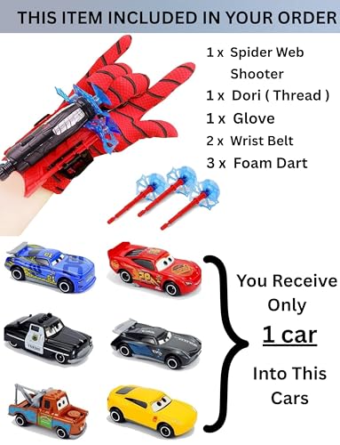 Image of Spider Web Shooter Toy for Kids with Gloves & Suction Darts + Mini Car | Action Shooting Toy Set for Boys & Girls (3+ Years) | Birthday Gift Combo