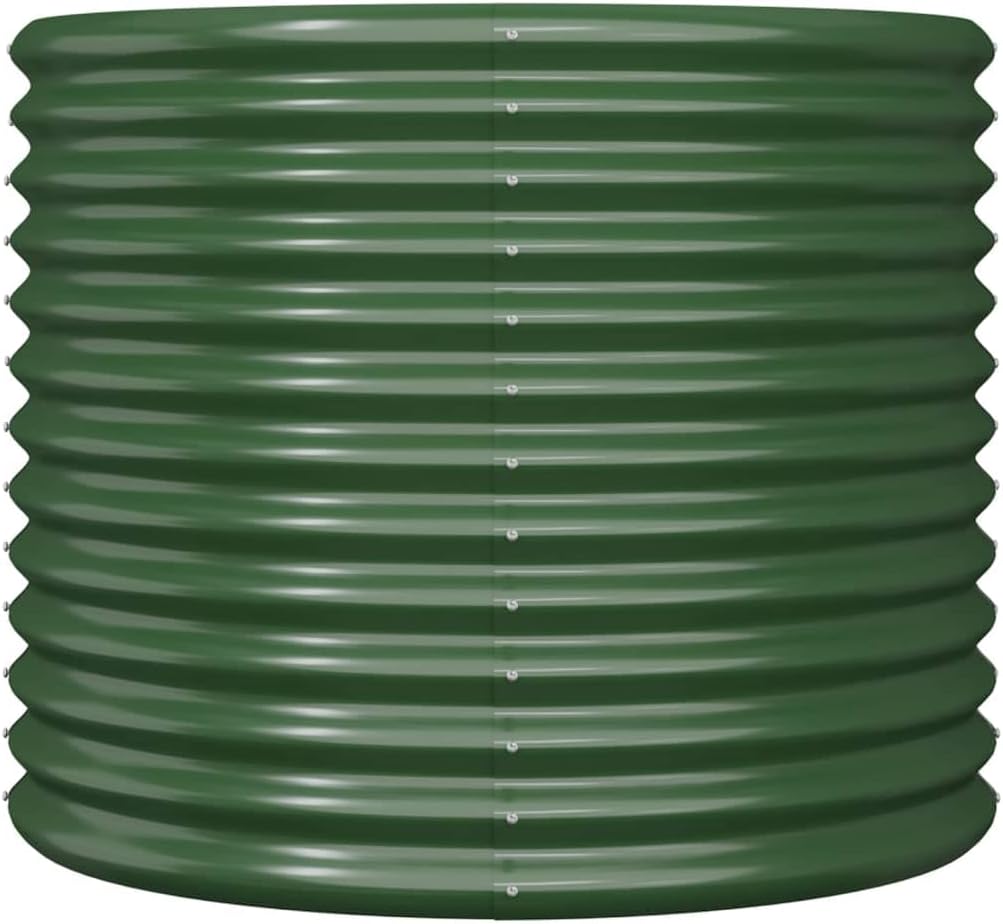 Green Powder-Coated Steel Garden Planter, 31.5x31.5x26.8 Inch Outdoor Raised Garden Bed, Durable Weather-Resistant Round Planter for Vegetables, Flowers, Herbs