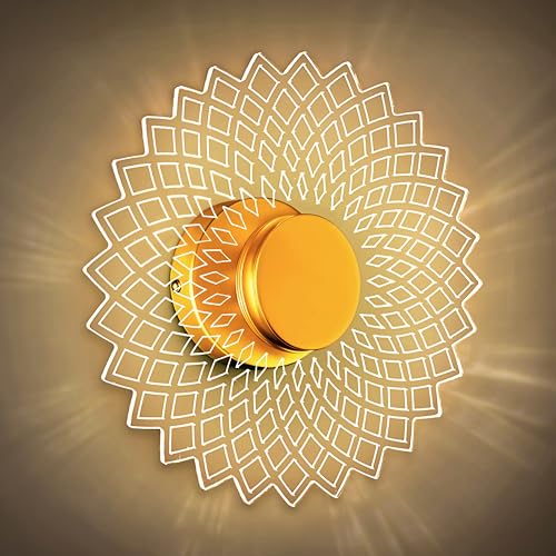 Image of Lamp master Nova para 3-in-1 LED Wall & Ceiling Light | 23cm Decorative Acrylic Flower Lamp | Antique Gold Finish | Modern Home Wall Decor for Bedroom, Living Room, Hallway, Gifts, Home & Office