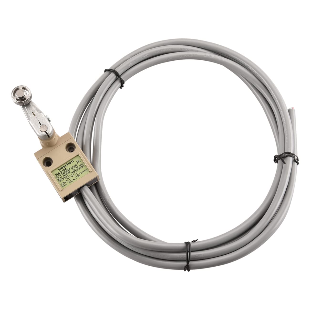 Heschen Compact Prewired Limit Switch, HS-3104, Roller Lever, 1NO 1NC, SPDT, Momentary Type, AC250V 5A, IP67 Waterproof