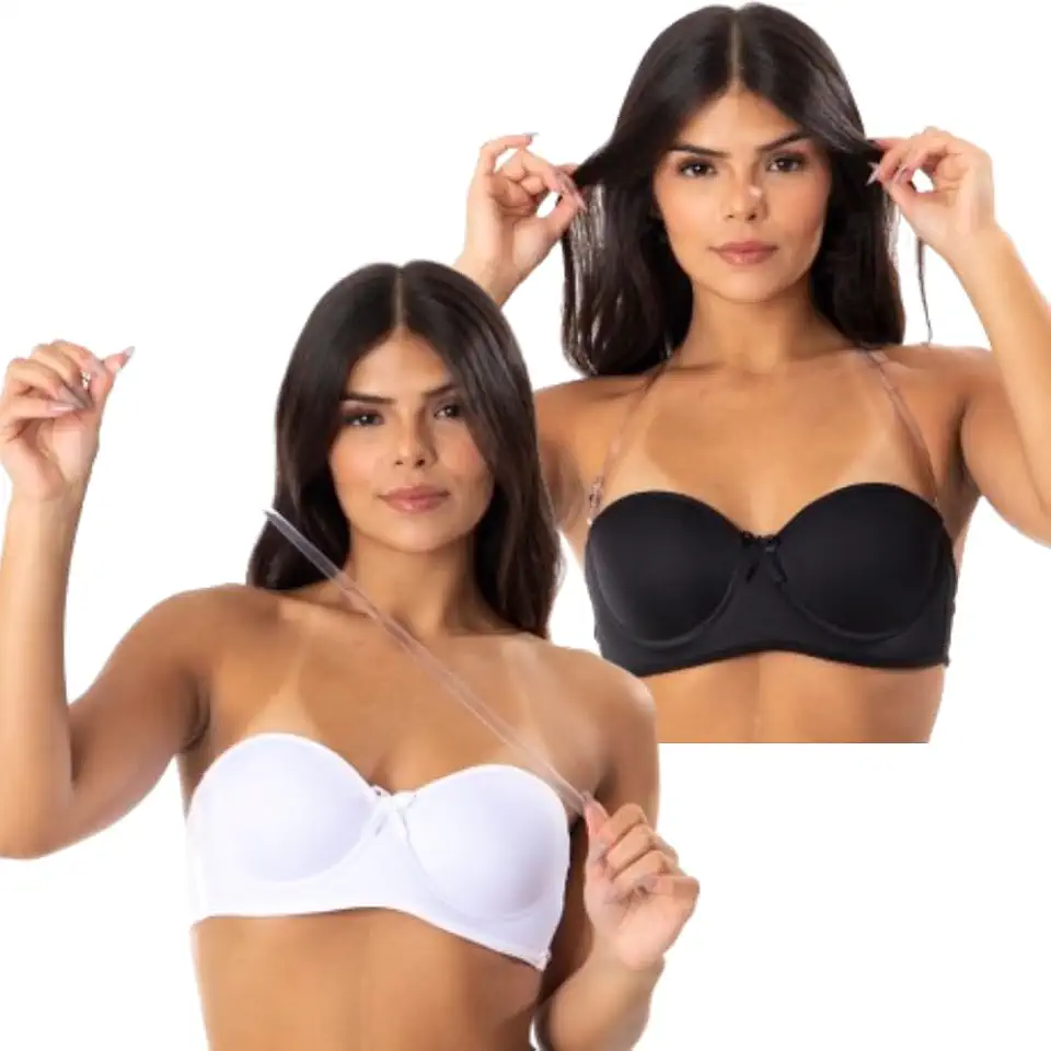 Kit 2 Sutian Sem Alça Soutien Tomara Que Caia Com Alça Transparente Removível Com Bojo Estruturado