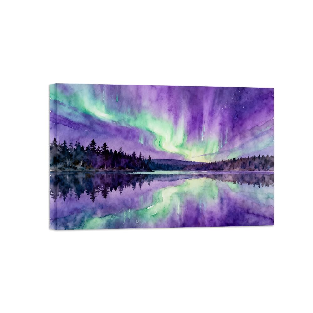 OZPWBVY Northern Lights Lake Landscape Canvas Prints Ready to Hang 70x105cm Wrapped Canvas