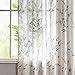 MYSKY HOME Sheer Floral Curtains for Living Room 95 Inch Long Linen Look Vertical Drapes Bedroom Light Filtering Privacy Added Farmhouse Style Texture Soft Touch for Dining Room, Navy Blue, 2 Panels
