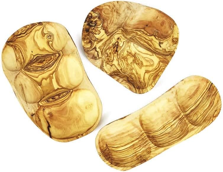 Verano Spanish Ceramics Tunisian Olive Wood Trio Snack Dish - Image 3