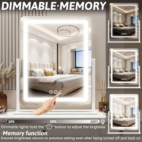 FENNIO Vanity Mirror with Lights 22 Inch- LED Lighted Makeup Mirror,Large Makeup Mirror with Lights,Touch Screen with 3-Color Lighting,Led Mirror Makeup,Dimmable(White)
