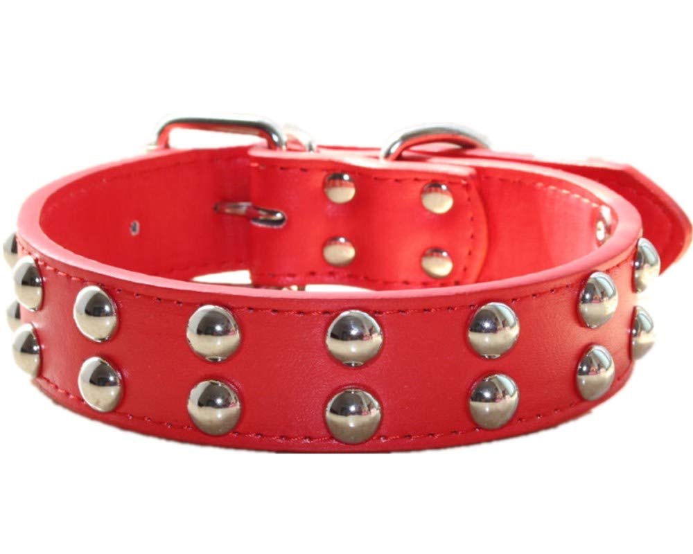 Collar de cuero para perro de 1,2 pulgadas de ancho con pinchos y tachuelas para razas medianas y grandes Pitbull Terrier (S, Rojo)