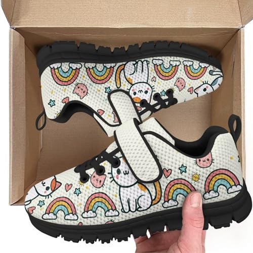 Kids Tennis Shoes Breathable Running Shoes Walking Shoes Fashion Sneakers for Boys and Girls Cute Cat Rainbow Pattern2