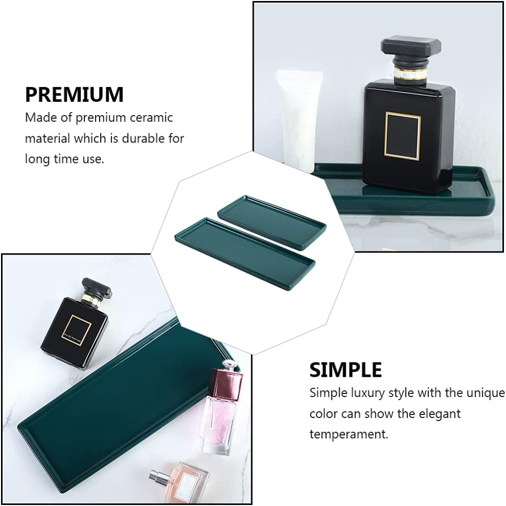 Cabilock 2pcs Ceramic Vanity Tray Bathroom Sink Storage Tray Decorative Bathtub Tray Organizer Cosmetics Holder for Jewelry Makeup Perfume Shampoo Plant Towel Green : Home & Kitchen