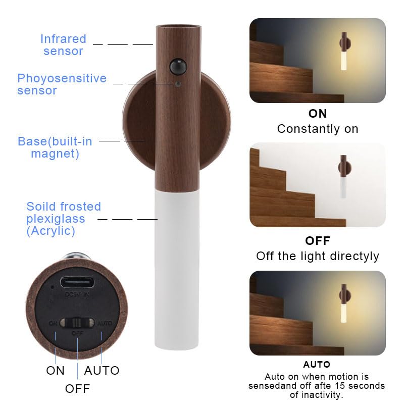 Apliques magnéticos LED de pared, con sensor de movimiento automático, lámpara inalámbrica para montaje en pared, recargable, funciona con pilas, rotación de 360° para interiores para 6