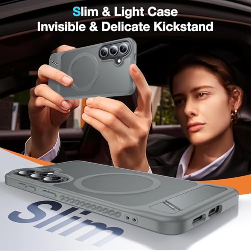 Image of Elzzi Magnetic Magsafe for Samsung Galaxy S26 Case [Compatible with MagSafe][Full Camera Protection][Built-in Invisible Kickstand] Translucent Matte Phone Back Cover-Grey
