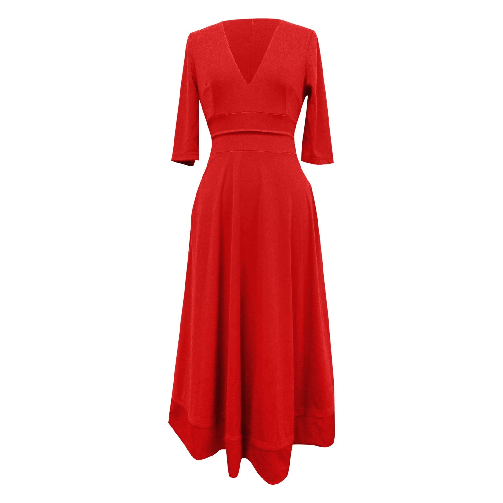 Generico Vestito Lungo Estivo Donna Cotone Scollo a V Elegante Abito Vita Alta A Line Maniche Corte Abiti Estivi Curvy Vestiti