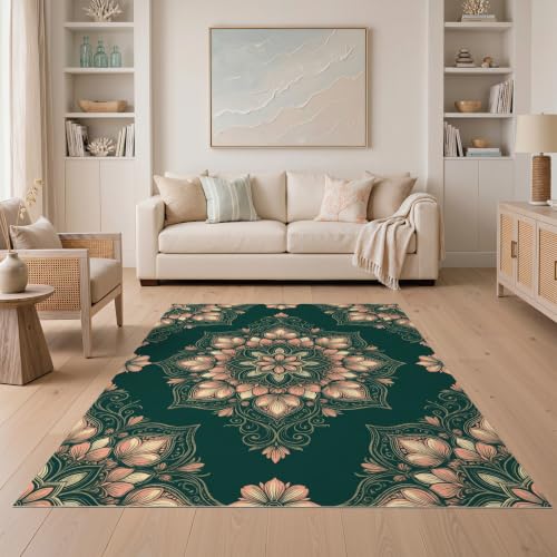 ODIKA 5'x7' Deep Green Distressed Petal Backed Ultra-Soft Area Rug