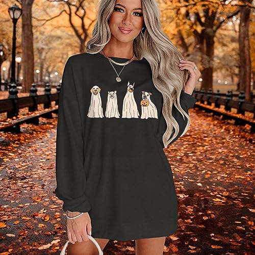 Izyjoy Halloween Ghost Dog Sweatshirt Women Dog Lover Sweaters Gift Casual Long Sleeve Pullover Tops Fall Holiday Clothes thumb #1
